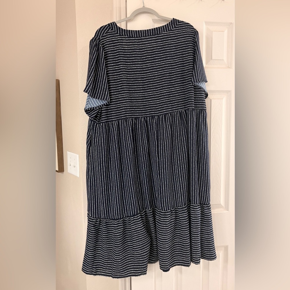 BloomChic Navy and White Striped V-Neck Dress - Picture 2 of 3